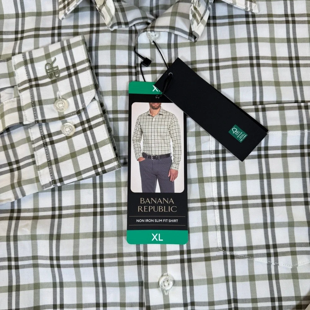 Banana‎ Republic Mens XL Slim Fit Non Iron Long Sleeve Plaid New Shirt #3048